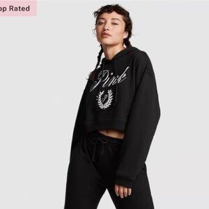 NWT Black Cropped Logo Hoodie by PINK Victoria's Secret. Bagged sizes M and XS